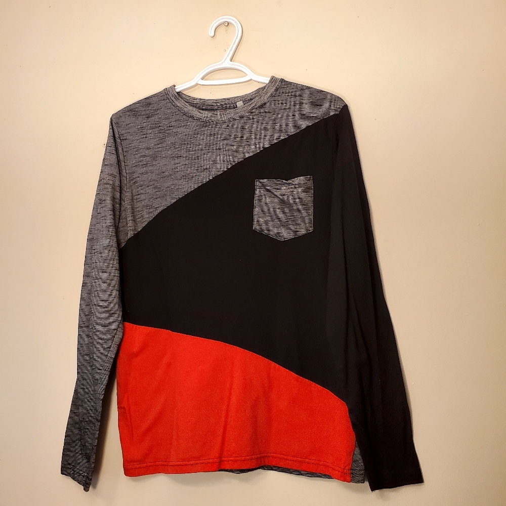 🔥NWOT Stockhomme Evolution Gray Black & Red Long Sleeve Pocket T-shirt Small